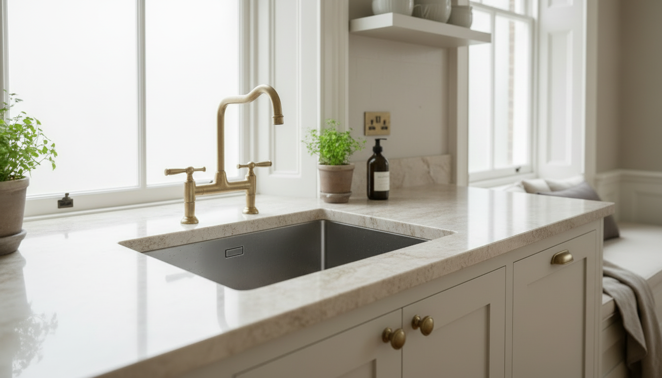Sink close-up in classic bespoke kitchen – London Victorian townhouse – Chris Cimer